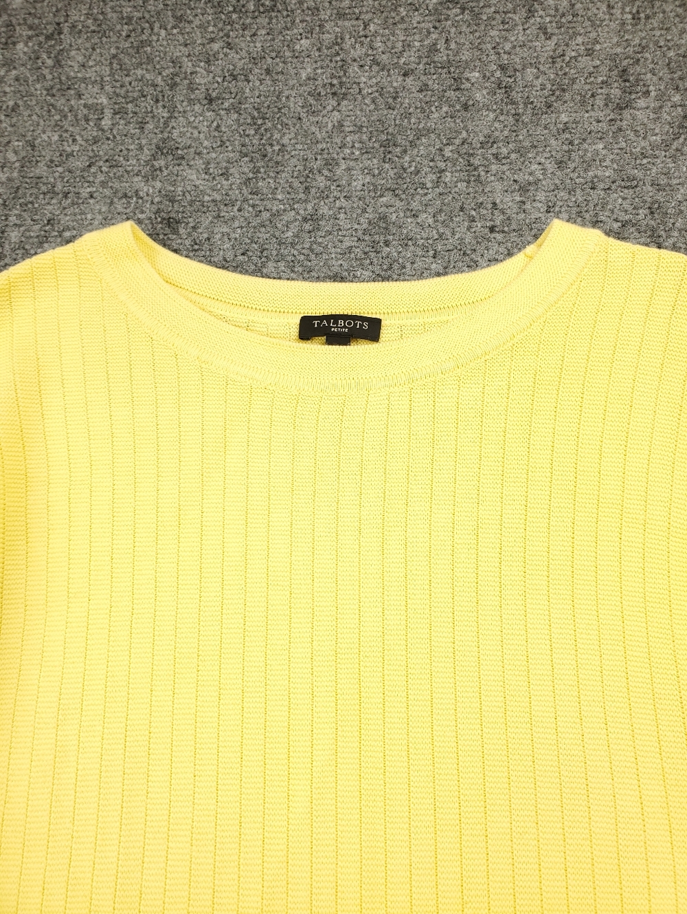 Talbots Sweater Womens MP Medium Petite Yellow Ribbed Knit Mixed Stitch Crewneck - Picture 4 of 8